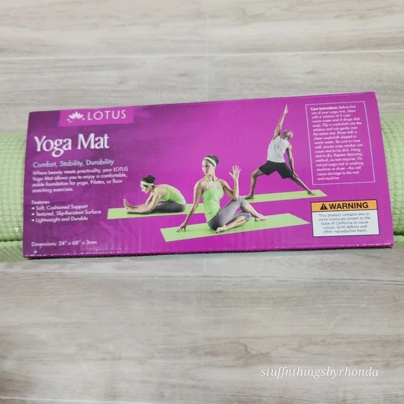 New In Package Lotus Printed Yoga Mat, Green, Lightweight 24"x68"x 3mm - Picture 4 of 5